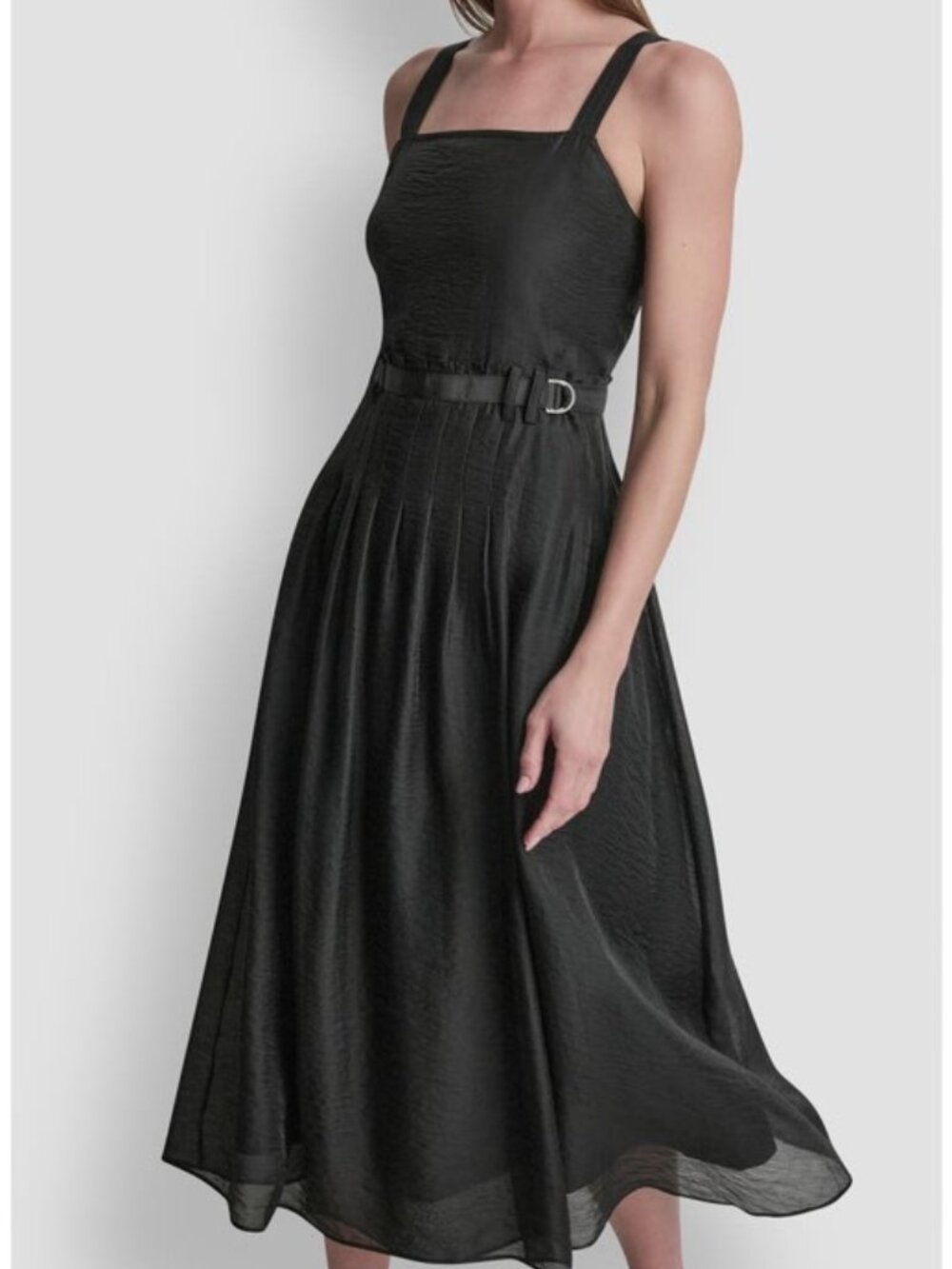 DKNY Pleated Midi Dress, adjustable straps, D-ring belt, Lyocell blend SZ XL
